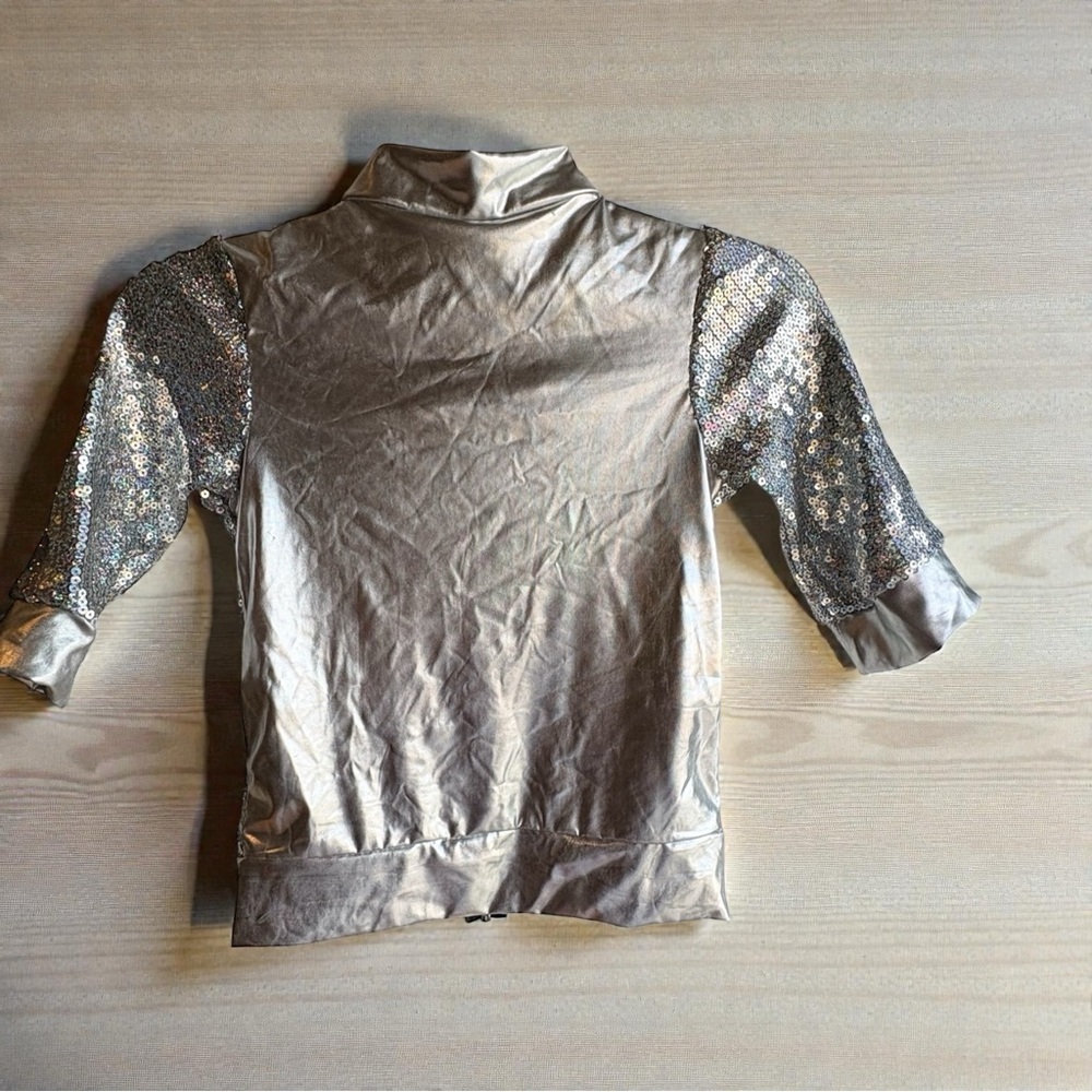 Weissman Girls Silver Holographic Sequin Jacket Dance Costume Size 1C (Y7/8) EUC - Picture 3 of 11
